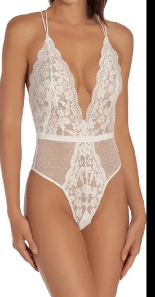 Tanga de peluche IN BLOOM BY JONQUIL cuello profundo encaje en blanco - NUEVO SIN ETIQUETAS - talla pequeña Foto 1 de 4