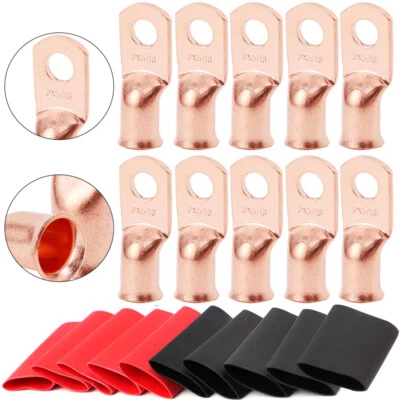 10pcs 2 AWG-5/16" Battery Lugs Copper Wire Lugs Ring Terminal Battery Cable Ends - Image 1 of 4