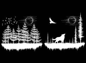 Moon Valley Wolf Forest 2 pcs 4 Inch White Fused Glass Decals - Picture 1 of 2