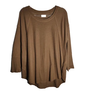Maurices 24/7 Brown Waffle Knit Top Plus Size 1X Long Sleeve Pullover Stretch - Picture 1 of 6