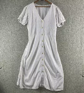 Old Navy Dress Womens Midi Large Button Down Short Sleeve White Striped Lined - Picture 1 of 9