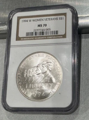 1994 W Women in Military Veteran Commemorative Silver Dollar NGC MS70 - Image 1 of 2