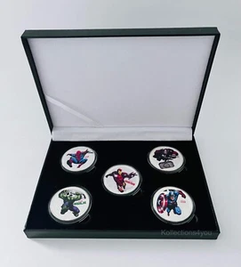 Marvel Superheroes - Iron Man Spiderman Thor Hulk 5 Silver Plated Coins Box Set - Picture 1 of 4