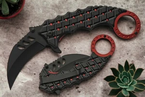 Spring-Assist Klappmesser | Rite Edge 5" insgesamt schwarz rot Strauch Karambit - Bild 1 von 5
