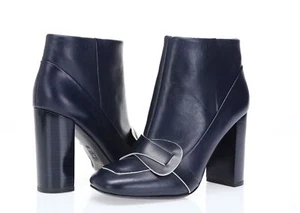  New $450 Tory Burch Navy Blue Bond Ankle Women's Zip Heeled Booties Size 7 Z - Picture 1 of 5