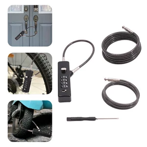 Black Cable Combination Lock 4 Digit Dial Lock with 3* Steel Cables 30/60/120cm - Picture 1 of 24