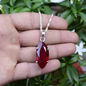 32 Ct Natural Red Ruby Pendant 925 Sterling Silver Marquise Gemstone Jewelry - Picture 1 of 8