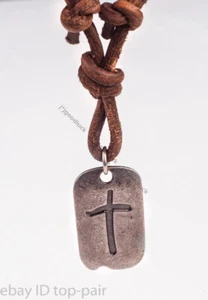 Moda Para Hombres Retro Metal Cruz Colgante Cuero Genuino Surfista Gargantilla Collar - Imagen 1 de 7
