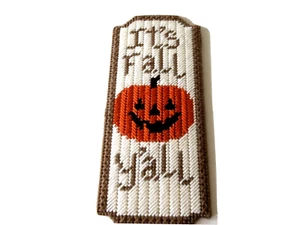 IT'S FALL Y'ALL PLASTIC CANVAS WALL HANG AUTUMN NEW 11" X 4 1/2" Handmade - Picture 1 of 3