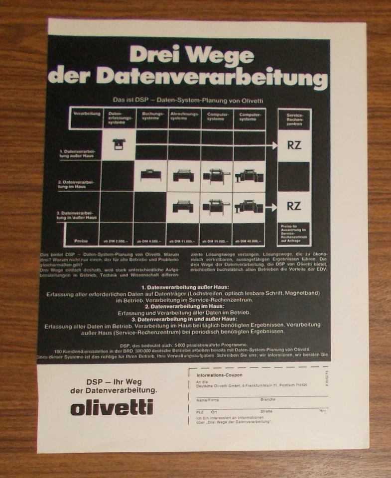 Seltene Werbung OLIVETTI Computer DSP Daten-System-Planung #4 1972 - Image 1 of 1