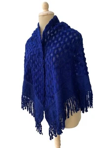 LANVIN PARIS CAPE SHAWL CHECK Triangle WOOL scarf 70/35 in MADE IN France #A2 - Picture 1 of 5