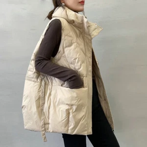 Long Cotton Down Vest Women's New Winter Loose Large Vest Jacket Warm Waistcoat - Picture 1 of 13