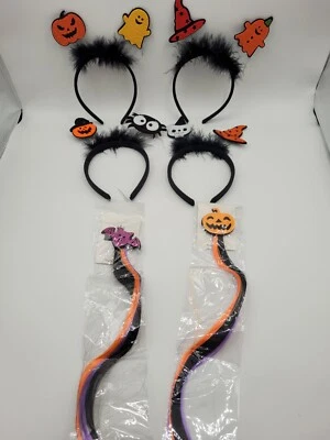 4 Kids Halloween Headbands plus 2 Hair Extension Clips Halloween Costume NEW - Image 1 of 4