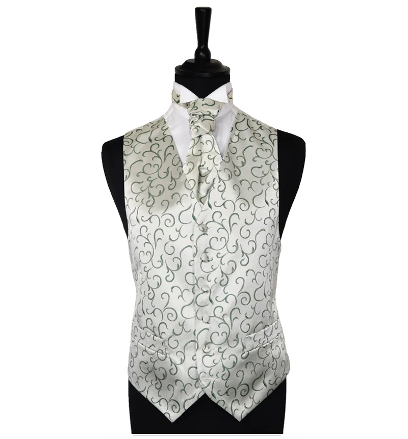 Men's Scroll Special Occasion Wedding Groom Waistcoat & Cravat - Size 34" - 60" - Image 1 of 1