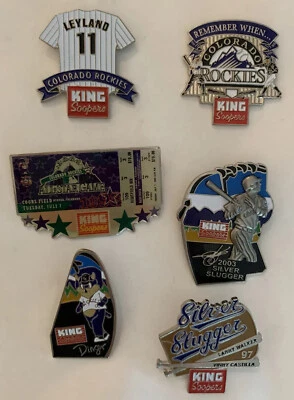 Lot of 6 Colorado Rockies Pins MLB King Soopers Baseball Hat Pins Dinger - Image 1 of 4