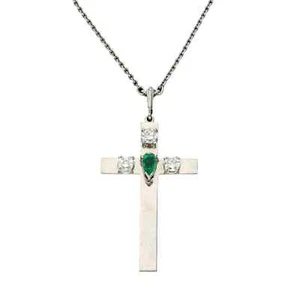Set Ciondolo Diamante & Smeraldo a croce oro bianco 18 carati - Foto 1 di 7