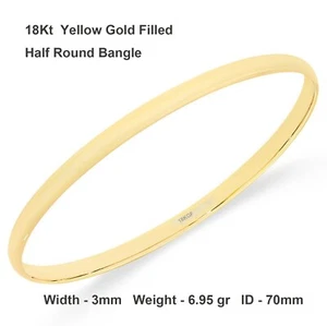 Bangle Real 18Kt Yellow Gold Filled Solid 3mm Ladies Large Sz 70mm Cuff Bracelet - Picture 1 of 3