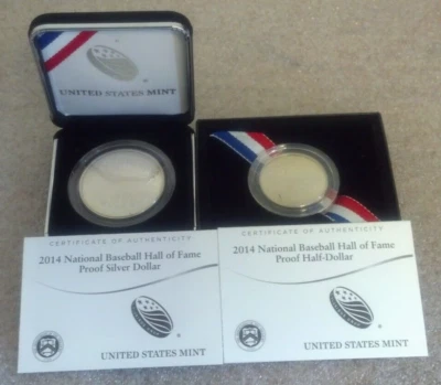 2014 BASEBALL HOF PROOF SILVER DOLLAR & CLAD 50c WITH OGP (2919) - Image 1 of 4