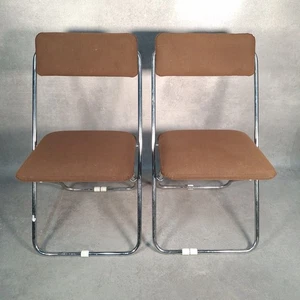 Pair Of Framar Draylon Chrome Folding Chairs Italy 70s Frame Brown Upholstered - Picture 1 of 20