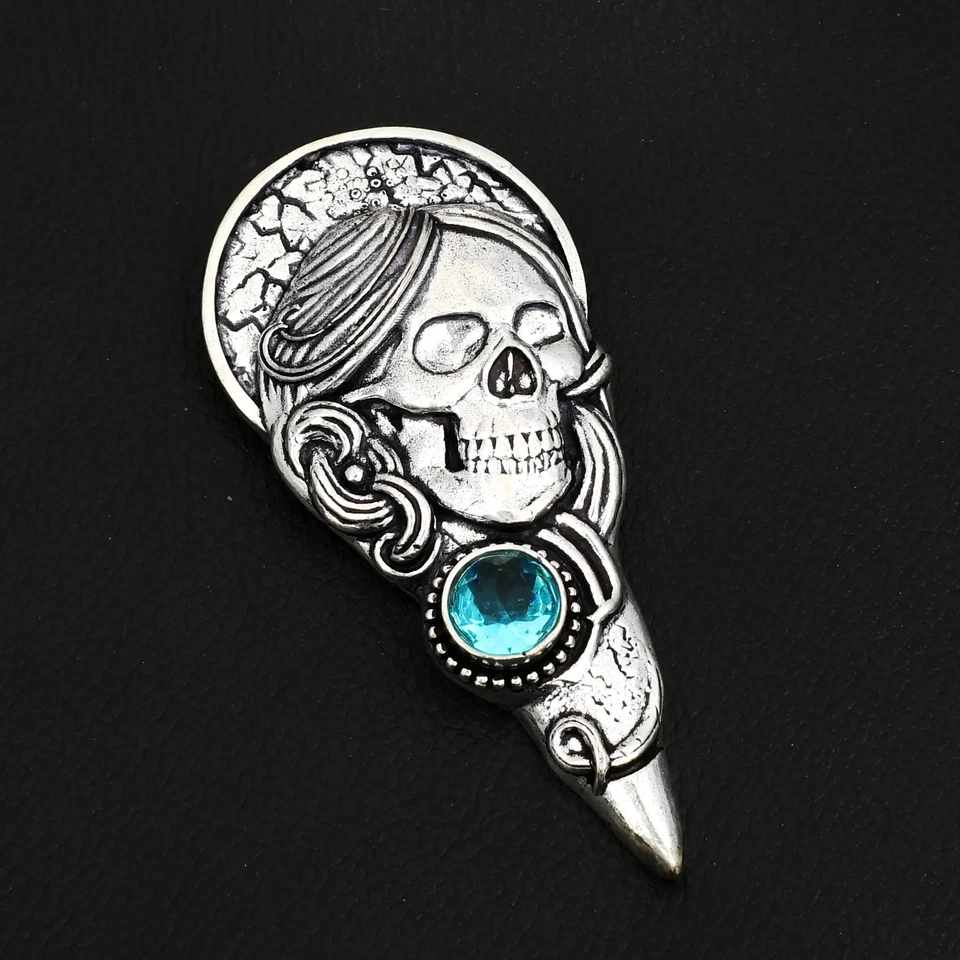 Blue Topaz Gemstone Handmade Skeleton Pendant Jewelry For Women 3.2" AP-40313 - Image 1 of 1