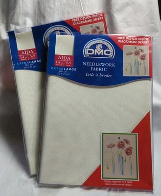 DMC Aida Needlework Fabric 14 count, X Large 20" x 30", #746, Lot Of 2. - Image 1 of 4