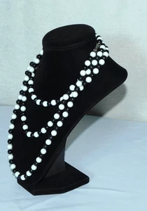 Lange Vintage Halskette schwarz weiß rund Perlen Hongkong Kunststoff Schmuck Mode - Bild 1 von 14