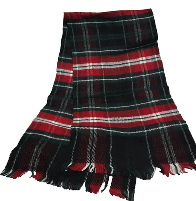 Винтажный 100% вискозный матовый вискозный шарф вискоза красный клетчатый сделано в Западной Германии @43x10,5 - Изображение 1 из 4