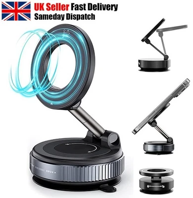 Foldable Vacuum Magnetic Car Phone Holder 360° Rotating Suction Cup Phone Mount - Image 1 of 4