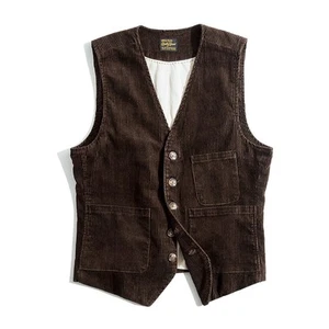 Work Vest Men's Corduroy Vest Vintage Casual Coat Hunting Waistcoat Jacket Top - Picture 1 of 12