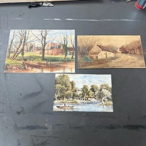 Collection Of 3 Antique Watercolour Paintings Unframed - Picture 1 of 14