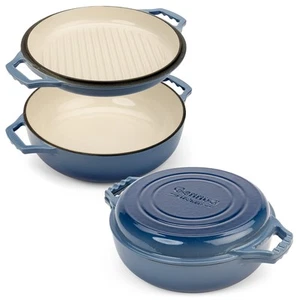 2-in-1 Enameled Cast Iron Braiser Pan with Grill Lid - 3.3-Quart Small Dutch ... - Picture 1 of 6