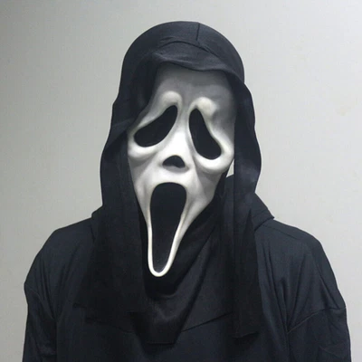Maschera viso fantasma urlo con cappuccio Halloween horror divertente vestito fantasia urlo assassino