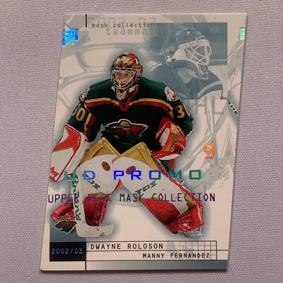 Dwayne Roloson Manny Fernandez 2002-03 Upper Deck Mask Collection Promo MISCUT - Image 1 of 2