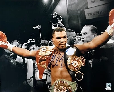 Mike Tyson Signed Autographed 16x20 Photo JSA & Mike Tyson Authentic Belts Blue - Image 1 of 2