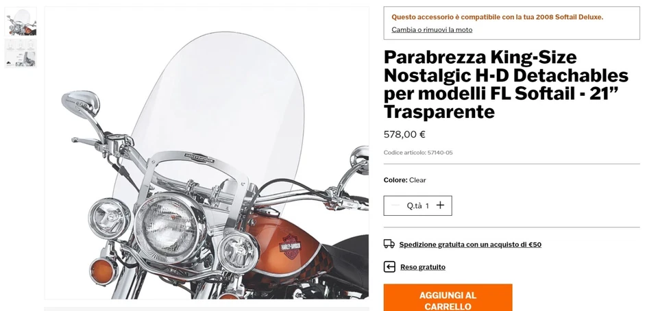 Parabrezza King-Size Nostalgic H-D Detachables per modelli FL Softail - 21”  - Immagine 1 di 3