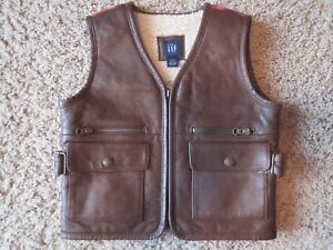 Baby GAP Leather Vest, Hunter plaid w/Faux Sherpa Lining, Toddler,  2-3 Years