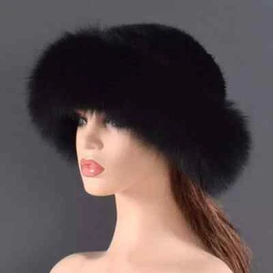 Sombrero de piel de visón real para mujer gorro tejido sombrero de bombín sombrero de copa con ala de piel de zorro real - Imagen 1 de 17