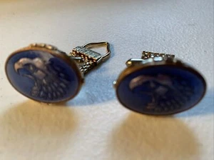 Vintage Swag Adler Manschettenknöpfe blauer Hintergrund oval - Bild 1 von 2