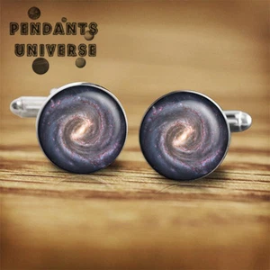 Milky way Galaxy Handmade cuff links glass cabochon platinum cufflinks men nerdy - Picture 1 of 2