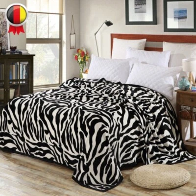 Wohndecke Kuscheldecke Zebra Muster Tagesdecke Decke Sofadecke Bettüberwurf - Bild 1 von 4