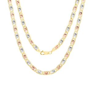 14K Tri Yellow White Solid Gold 5mm Star Valentino Chain Necklace Womens Men 22" - Picture 1 of 11