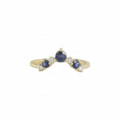 GENUINE DIAMOND BLUE SAPPHIRE CHEVRON RING ENHANCERS 14K GOLD FINE JEWELRY - Image 1 of 4