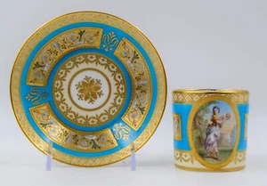 Minton England Museum Quality Hand Painted Raised Gold Turquoise Cup & Saucer - Picture 1 of 9