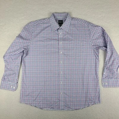 Jos A Bank Traveler Shirt Mens XL Blue Purple Plaid Traditional Fit Button Up - Image 1 of 4