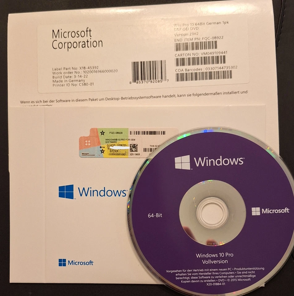 Microsoft Windows 10 Pro - 64 Bit - Deutsch - Bild 1 von 1
