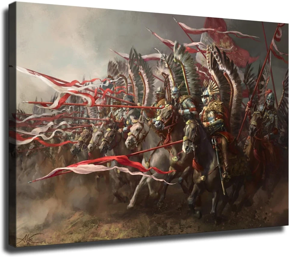 Winged Hussars Kingdom of Poland Cavalry Poster Canvas Print Wall Art Framed