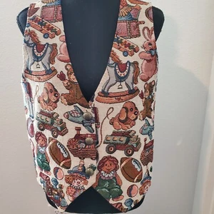 Vintage Jaclyn T San Francisco Toy Embroidered 90's Vest Medium Toys Noah's Ark - Picture 1 of 13