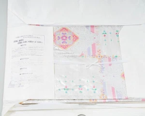 Japanese Silk Kimono in Original Papers Silver, Green, Purple & Pink 174" Total - Picture 1 of 5