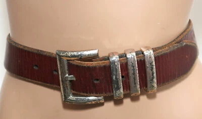 Cinturón de cuero marrón vintage Kenneth Cole hebilla plateada - talla M - 38" de largo Foto 1 de 4