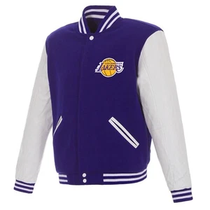 NBA Los Angeles Lakers Reversible Fleece Jacket PVC Sleeve 2 Patches Logo Purple - Picture 1 of 5
